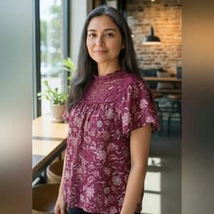 🌹Lane Bryant Romantic Floral Short Sleeve Blouse